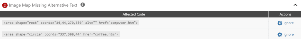image map missing alternative text error example on WordPress Accessibility Checker