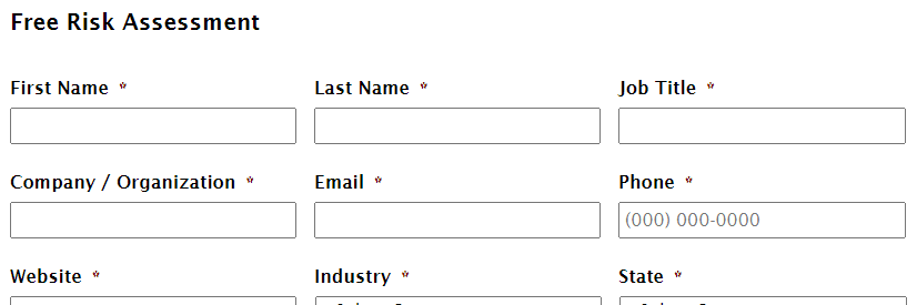top of the free risk assessment form showing visible labels above every field