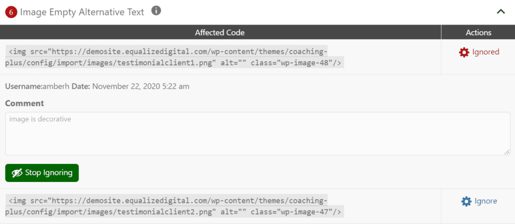 ignored image missing alternative text error in Accessibility Checker