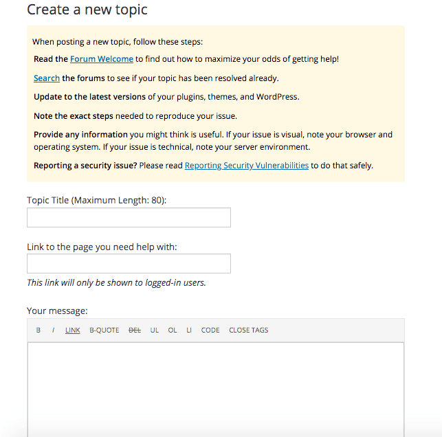 create a new topic in wordpress.org plugin support
