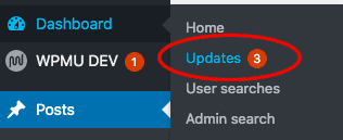 admin dashboard tab with updates highlighted