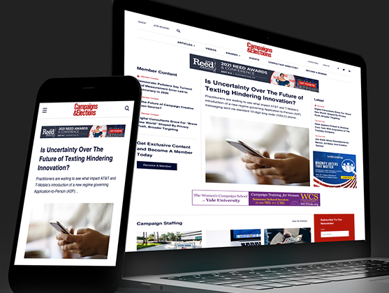 Campaigns & Elections home page open on laptop and a mobile phone
