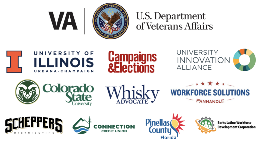 logos of users: U.S. Department of Veterans Affairs, University of Urbana-champaign, Campaigns & Elections, University Innovation Alliance, Colorado State University, Whisky Advocate, Workforce Solutions Panhandle, Scheppers Distributing, Connection Credit Union, Pinellas County Florida, Berks Latino Workforce, Development, Corporation