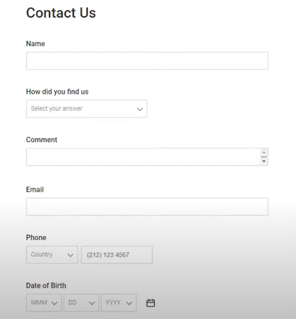 Example of a bad form with unnecessary fields.