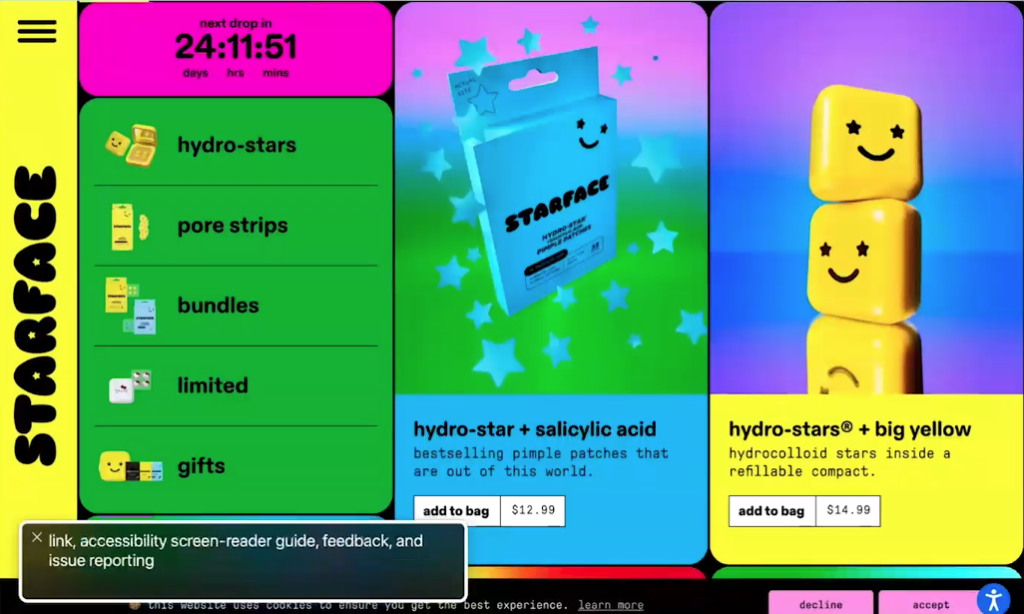 screenshot of bento box example with bright color boxes