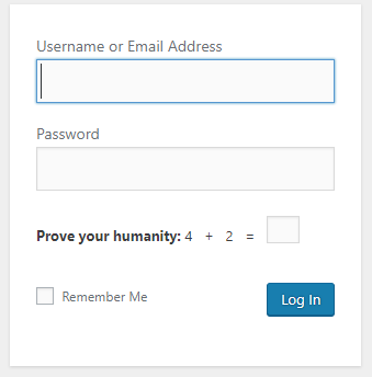 WordPress login form modified by Jetpack Protect to include a math problem.