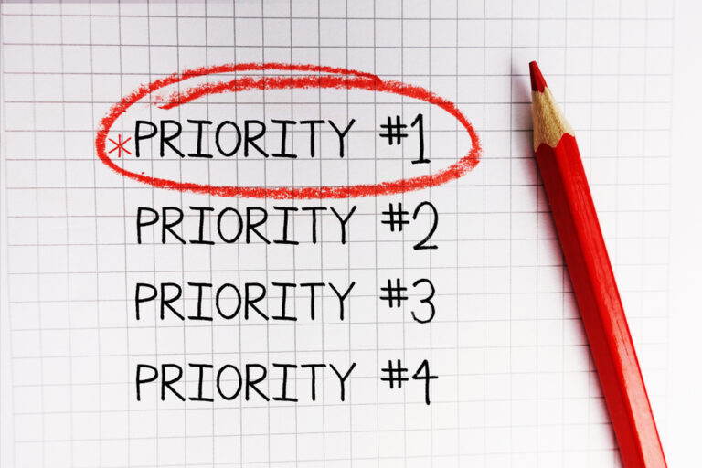 A handwritten list that says, "Priority number 1, priority number 2, priority number 3, priority number 4" with a red circle around priority number 1.