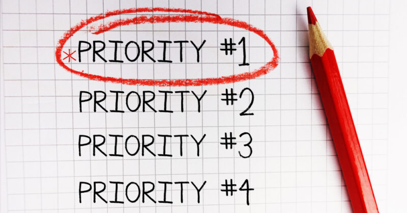 A handwritten list that says, "Priority number 1, priority number 2, priority number 3, priority number 4" with a red circle around priority number 1.