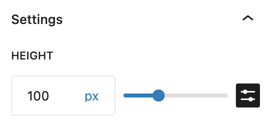 Spacer block settings showing a box where you can set a pixel height by typing a number.