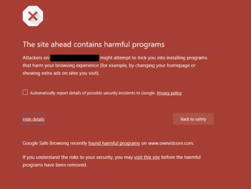 Warning: The site ahead contains malware