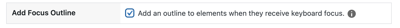 Checkbox labeled:  Add an outline to elements when they receive keyboard focus. 