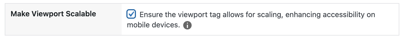 Checkbox labeled:  Ensure the viewport tag allows for scaling, enhancing accessibility on mobile devices. 