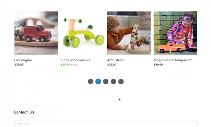 Catalog display. Buttons from 1 to 3 at the bottom displaying poor color contrast.
