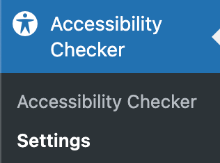 a screenshot of the WordPress admin left-hand sidebar menu entry for Accessibility Checker, with expanded options that read "Accessiblity Checker" and "Settings"