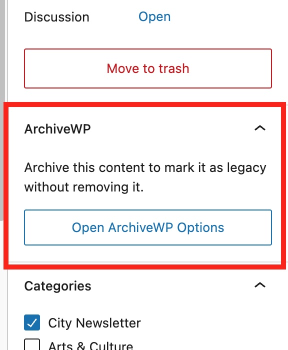 ArchiveWP Editor Sidebar Panel