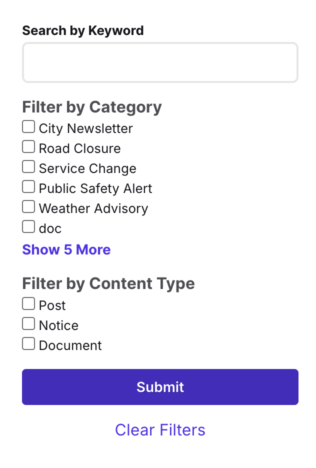 ArchiveWP Filters Desktop collapsed category filters.