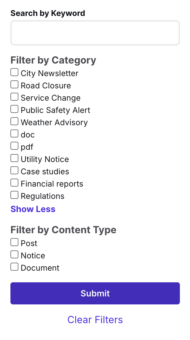 ArchiveWP Filters Desktop expanded category filters