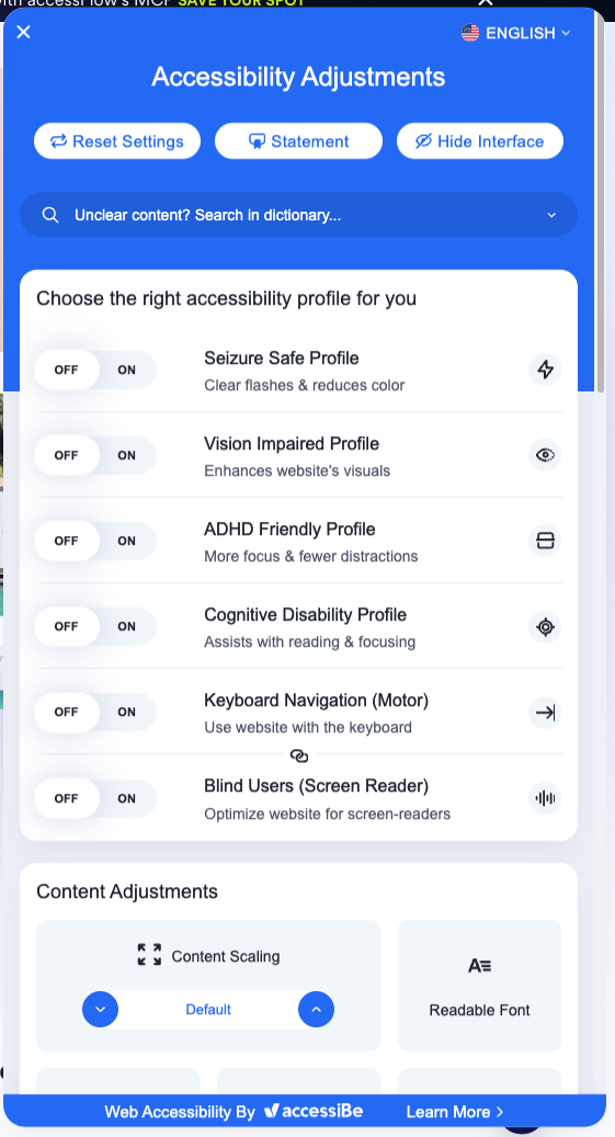 AccessiBe toolbar. Read article for description.