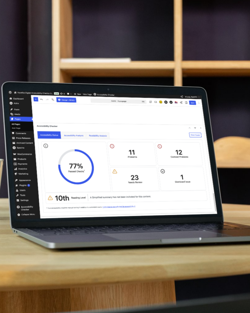 a laptop showing the individual page report for accessibility checker to audit their website for accessibility problems