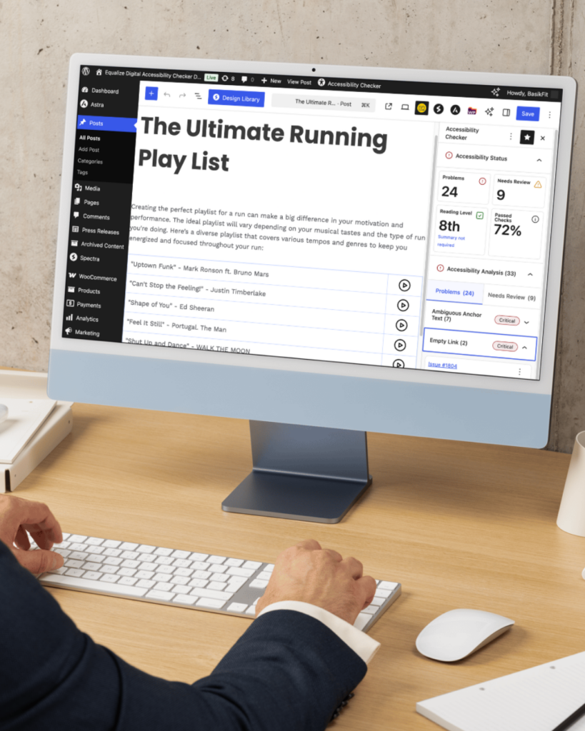 a laptop showing the individual page sidebar report for accessibility checker to audit their website for accessibility problems