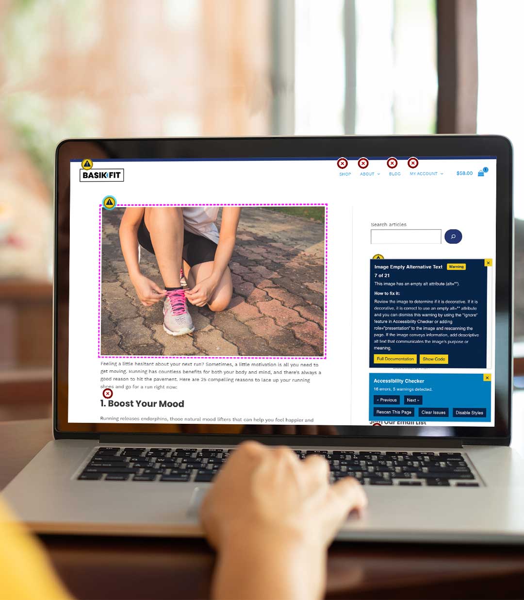Image Empty Alternative Text issue being flagged on the front end of a website.