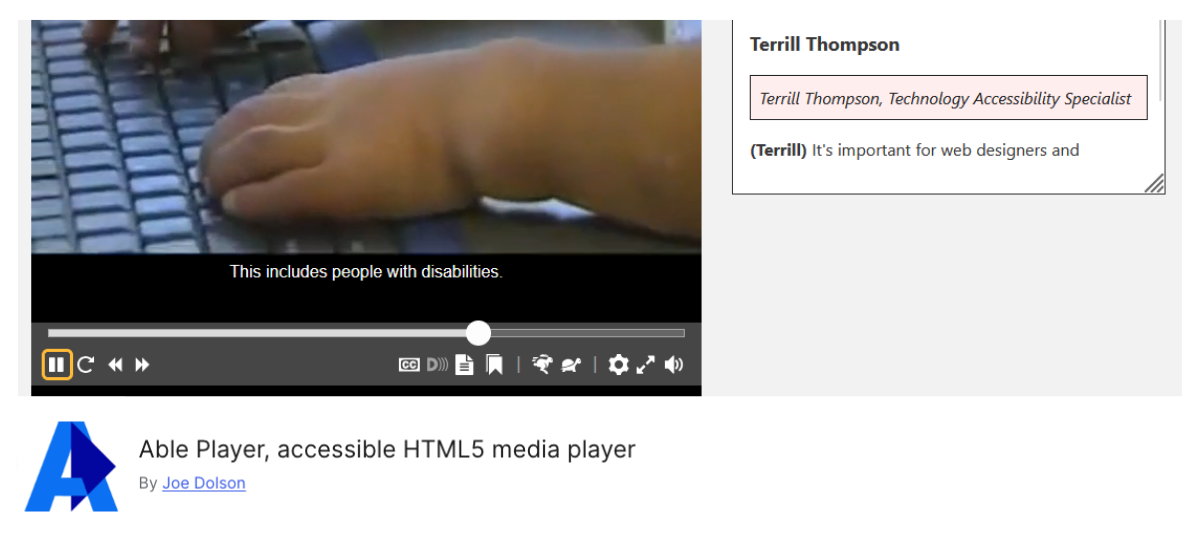 AblePlayer WordPress plugin banner.
