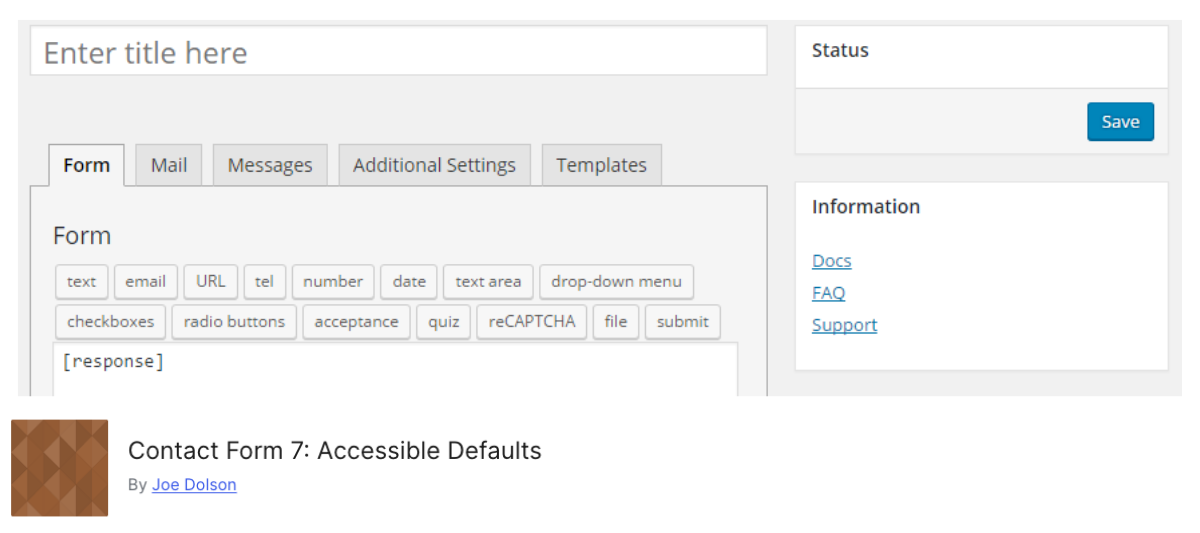 Contact Form 7 Accessible Defaults WordPress plugin banner.