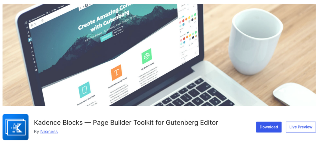 Kadence Blocks WordPress plugin banner.