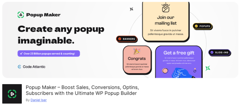 Popup Maker WordPress plugin banner.